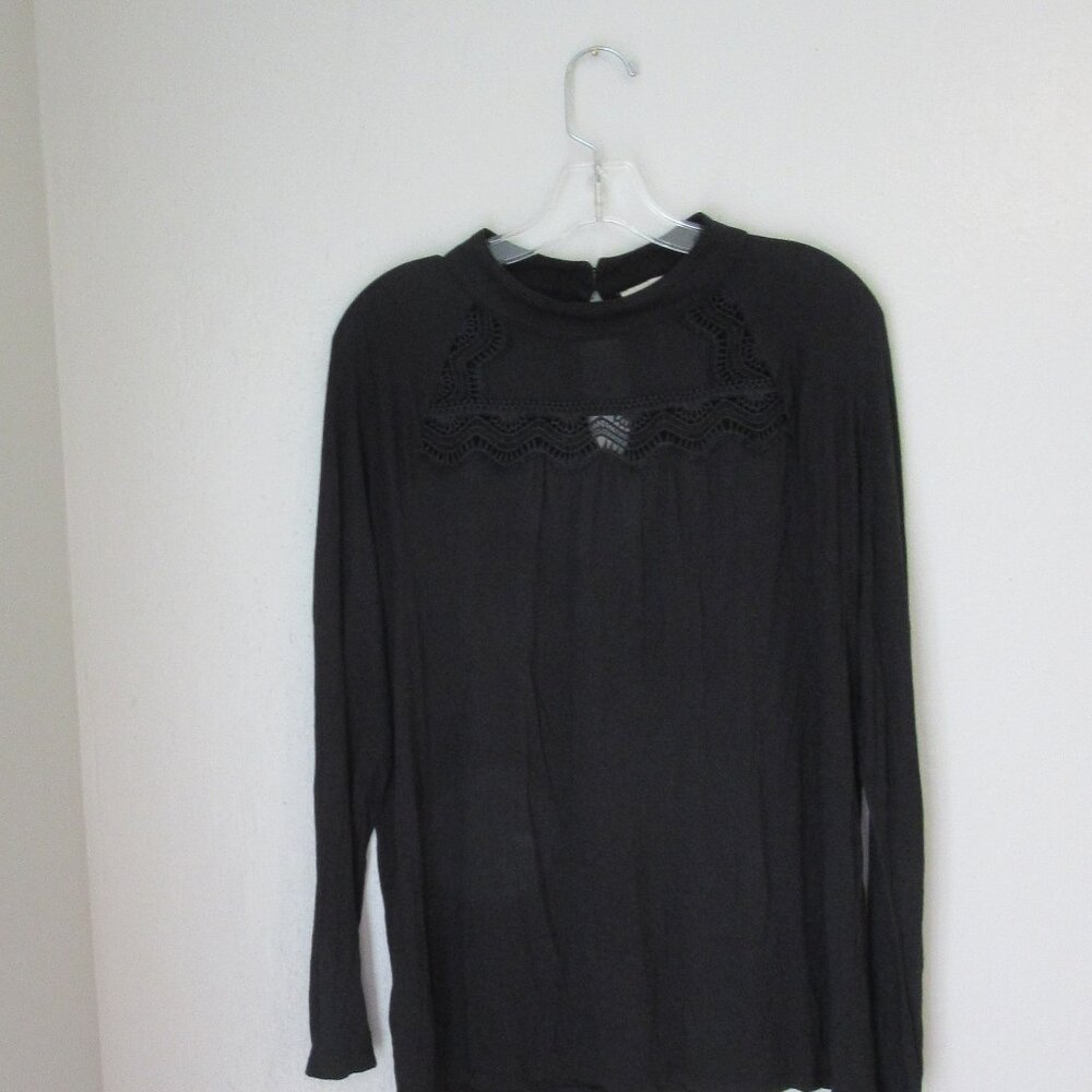 LOFT Black Long Sleeve XL Button Back Lace Blouse